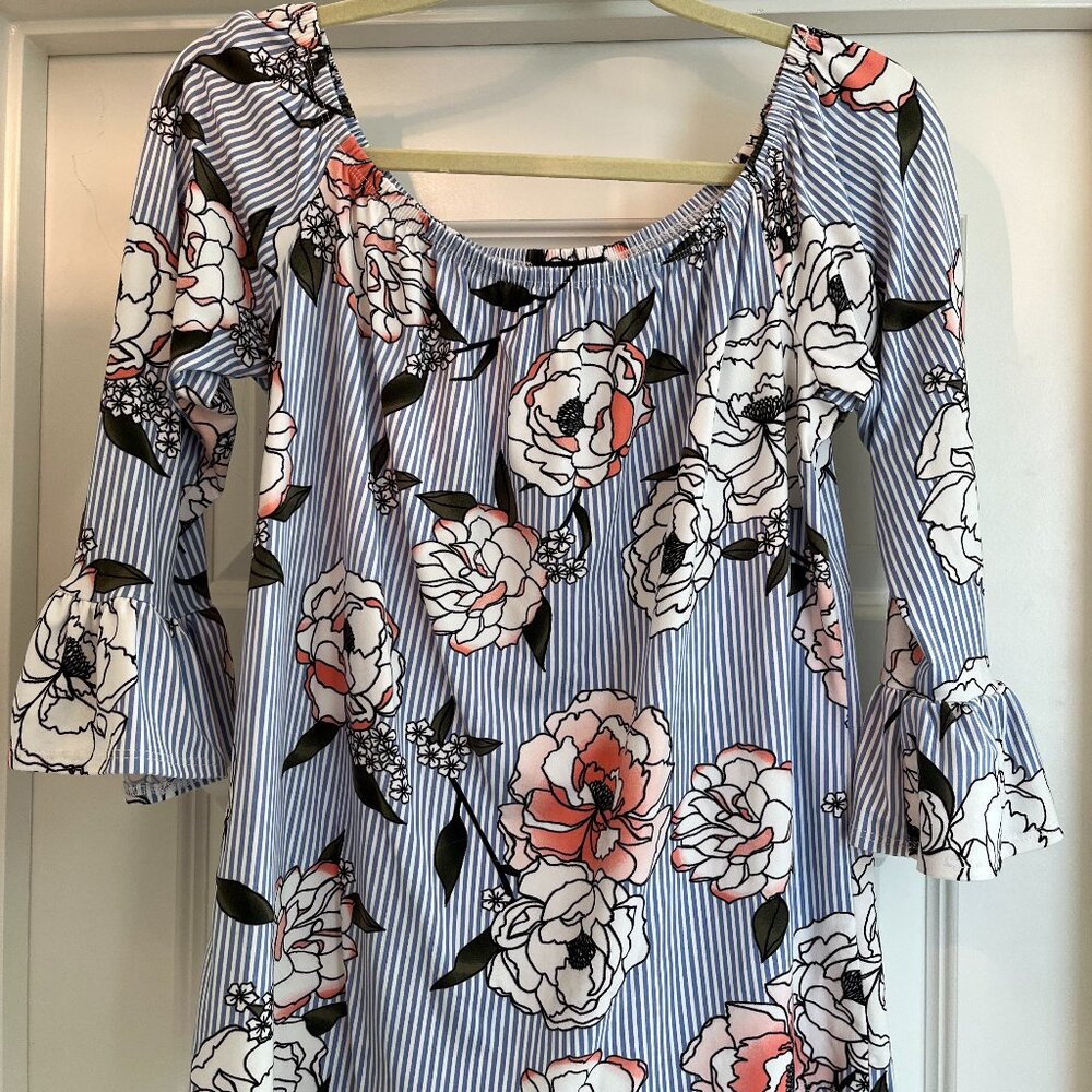 Blue & White Floral Striped Top